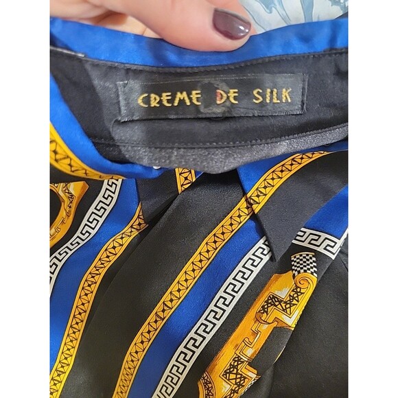 Vintage Creme De Silk Black/Gold Silk Button-Down Shirt Baroque Rotary Print L? - Picture 9 of 10